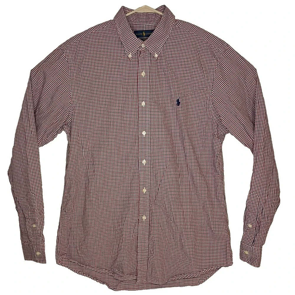 Polo Ralph Lauren Shirt Mens‎ XL Slim Fit Red White Blue Gingham Check Pony